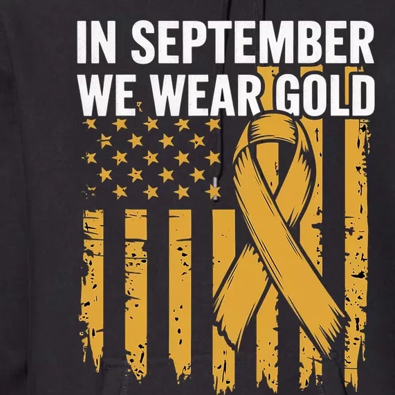 In September We Wear Gold Childhood Cancer Awareness Us Flag Premium Hoodie