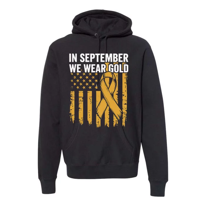 In September We Wear Gold Childhood Cancer Awareness Us Flag Premium Hoodie