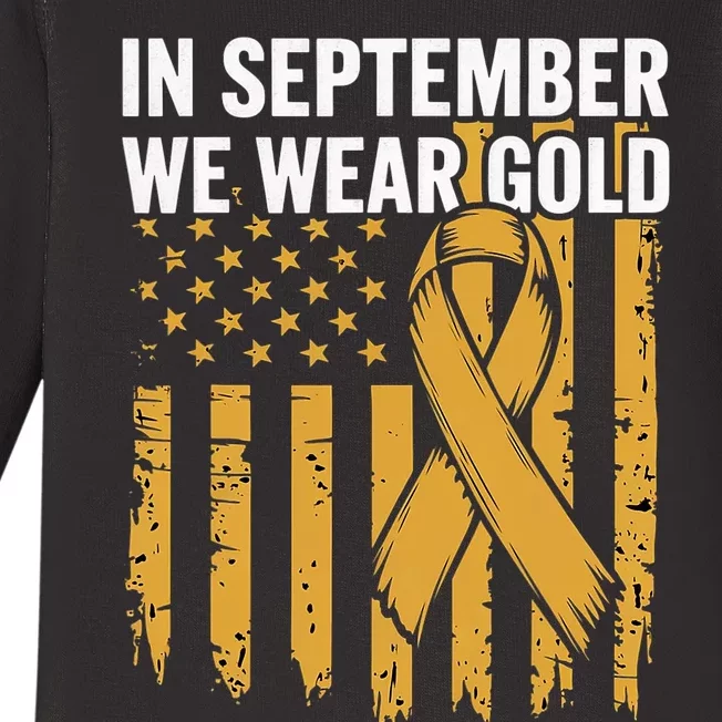 In September We Wear Gold Childhood Cancer Awareness Us Flag Baby Long Sleeve Bodysuit