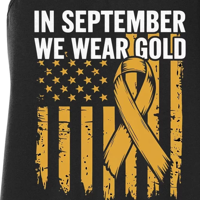 In September We Wear Gold Childhood Cancer Awareness Us Flag Women's Racerback Tank