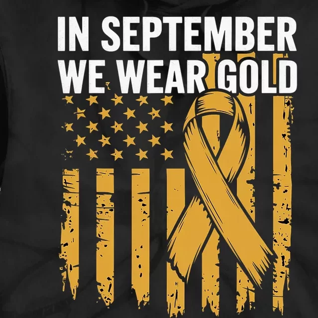 In September We Wear Gold Childhood Cancer Awareness Us Flag Tie Dye Hoodie