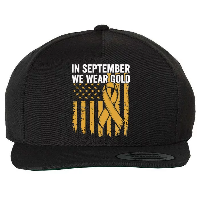 In September We Wear Gold Childhood Cancer Awareness Us Flag Wool Snapback Cap