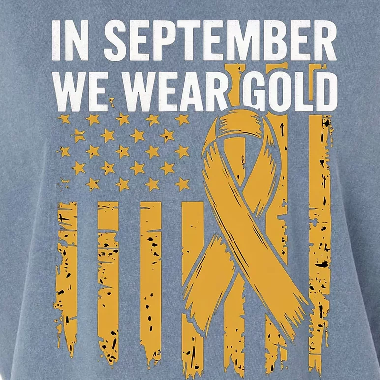 In September We Wear Gold Childhood Cancer Awareness Us Flag Garment-Dyed Women's Muscle Tee