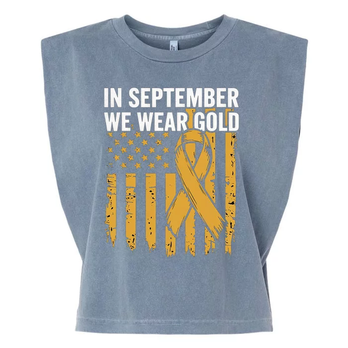 In September We Wear Gold Childhood Cancer Awareness Us Flag Garment-Dyed Women's Muscle Tee