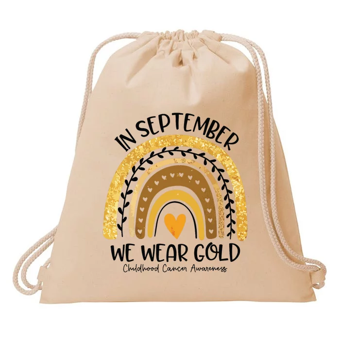 In September We Wear Gold Rainbow Childhood Cancer Awareness Drawstring Bag