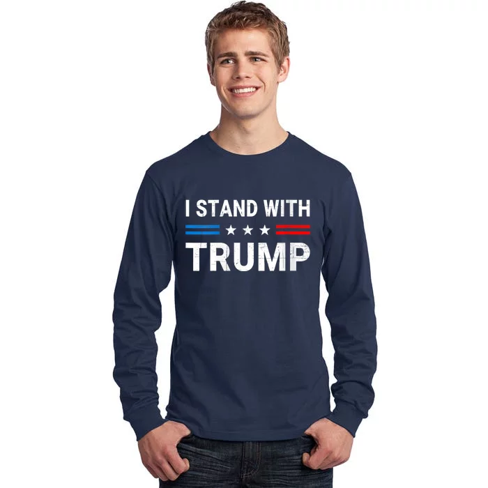 I Stand With Trump American Flag Men Woman USA Vintage Tall Long Sleeve T-Shirt