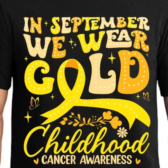 In September We Wear Gold Childhood Cancer Awareness Groovy Pajama Set