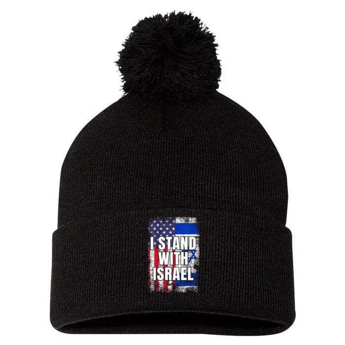 I Stand With Israel USA Israeli Flag Pom Pom 12in Knit Beanie