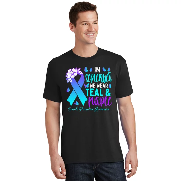 In September We Wear Teal Purple Ribbon Suicide Prevention T-Shirt