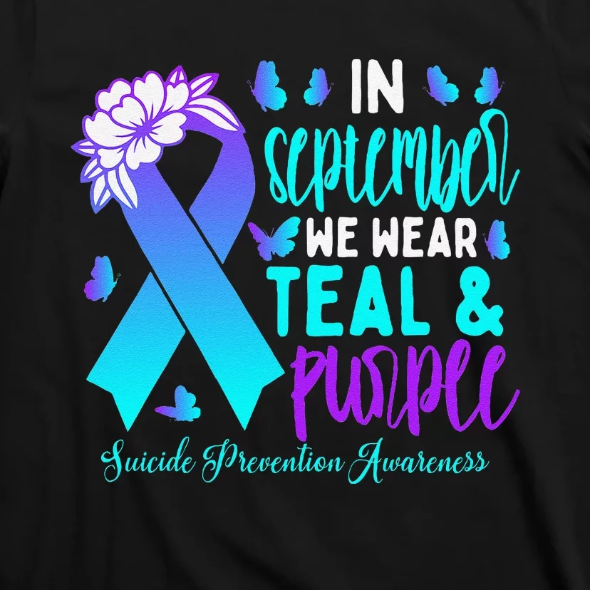 In September We Wear Teal Purple Ribbon Suicide Prevention T-Shirt