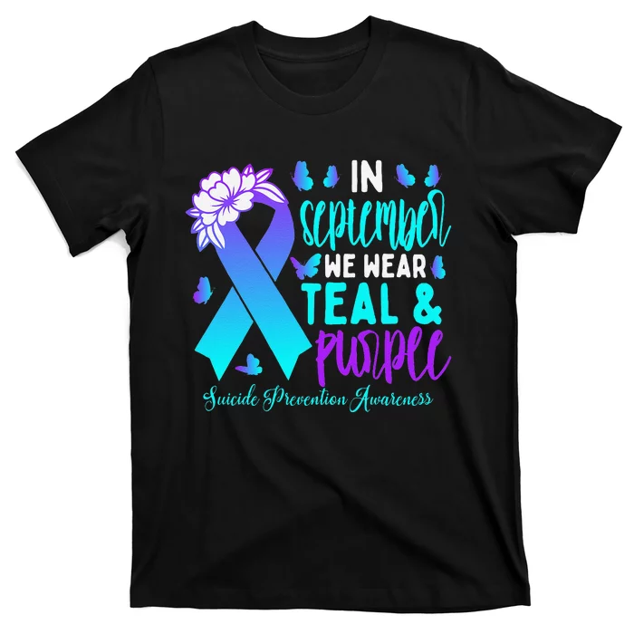 In September We Wear Teal Purple Ribbon Suicide Prevention T-Shirt