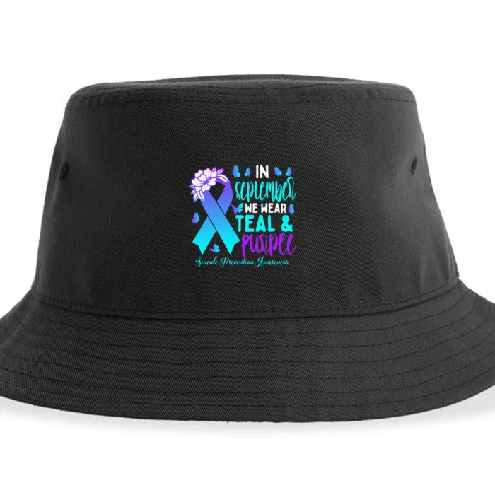 In September We Wear Teal Purple Ribbon Suicide Prevention Sustainable Bucket Hat