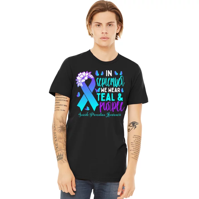 In September We Wear Teal Purple Ribbon Suicide Prevention Premium T-Shirt