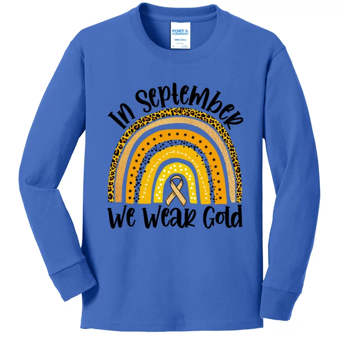 In September We Wear Gold Rainbow Hood Cancer Awareness Gift Kids Long Sleeve Shirt