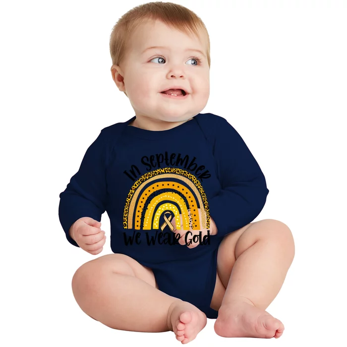 In September We Wear Gold Rainbow Hood Cancer Awareness Gift Baby Long Sleeve Bodysuit