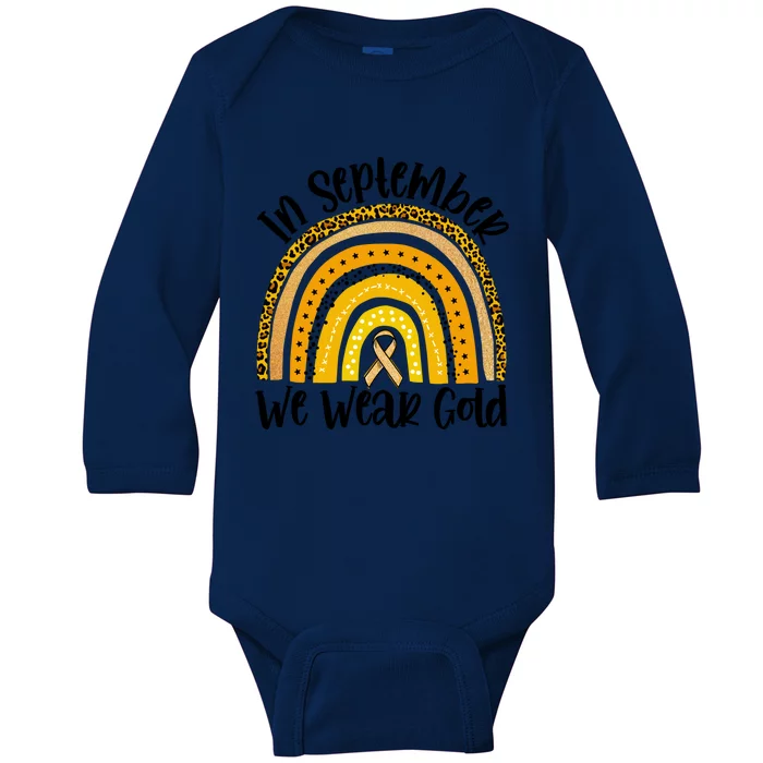 In September We Wear Gold Rainbow Hood Cancer Awareness Gift Baby Long Sleeve Bodysuit