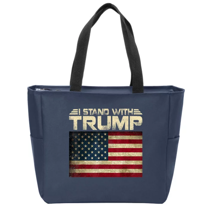 I Stand With Trump American Flag Trump Indicted Zip Tote Bag