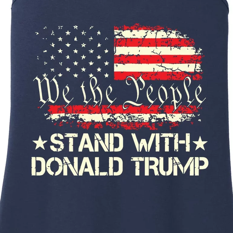 I Stand With Donald Trump Support Pro Trump American Flag Ladies Essential Tank