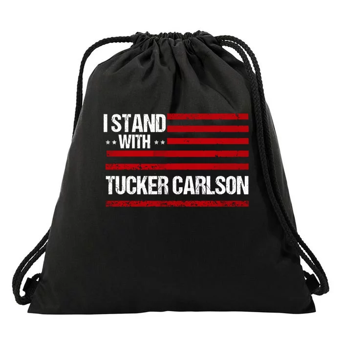 I Stand With Tucker Carlson Vintage American Flag Drawstring Bag