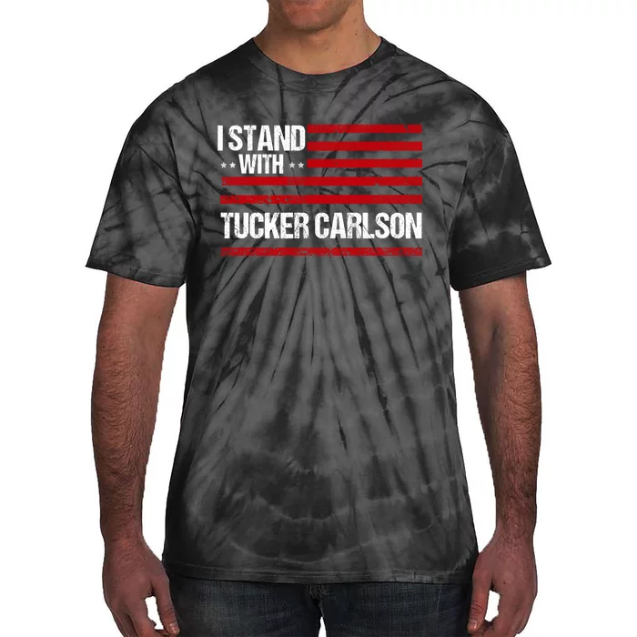 I Stand With Tucker Carlson Vintage American Flag Tie-Dye T-Shirt