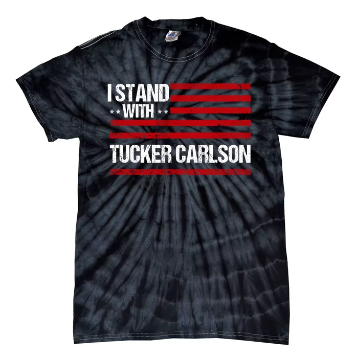 I Stand With Tucker Carlson Vintage American Flag Tie-Dye T-Shirt