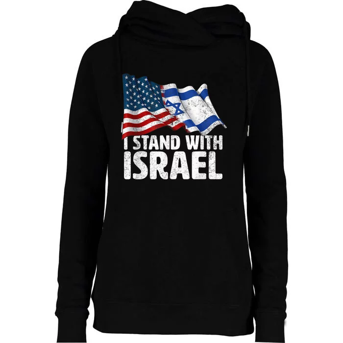 I Stand With Israel USA American Flag w/ Israel Flag Womens Funnel Neck Pullover Hood