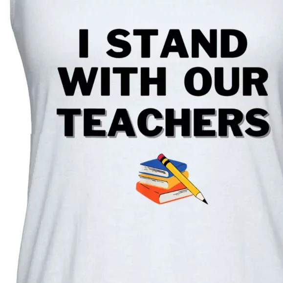 I Stand With Our Teachers & Stand Against Book Banning Ladies Essential Flowy Tank