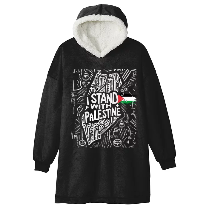 I Stand With Palestine Quote A Free Palestine Design Hooded Wearable Blanket