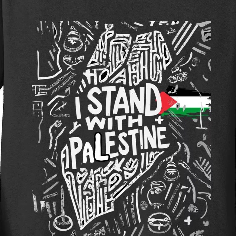 I Stand With Palestine Quote A Free Palestine Design Kids Long Sleeve Shirt