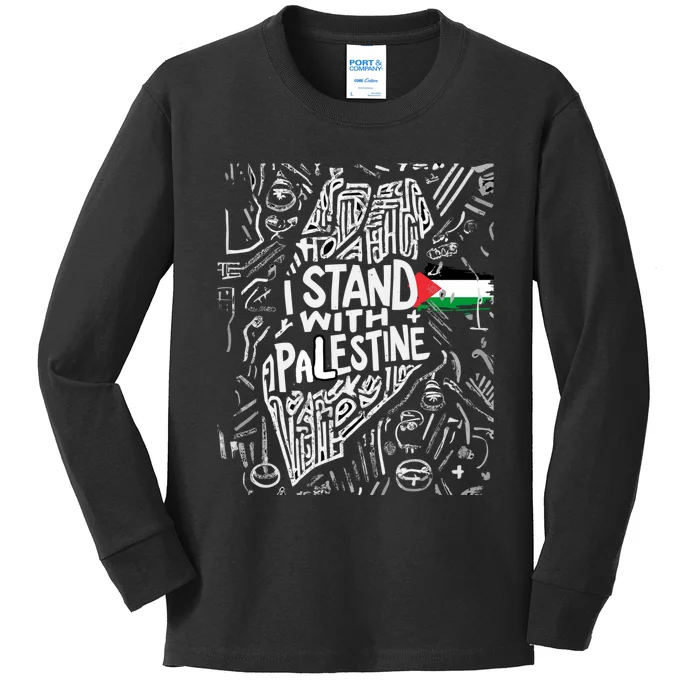 I Stand With Palestine Quote A Free Palestine Design Kids Long Sleeve Shirt