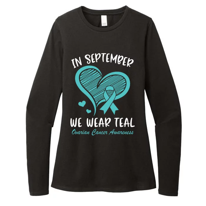 In September We Wear Teal Ovarian Cancer Awareness Heart Womens CVC Long Sleeve Shirt