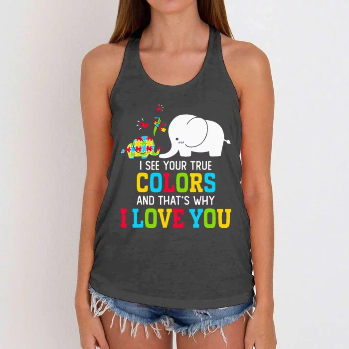 I See Your True Colors Puzzle World Autism Awareness Women's Knotted Racerback Tank