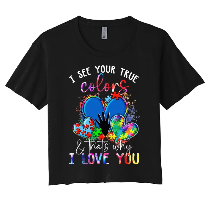 I See Your True Colors Puzzle World Autism Awareness Women's Crop Top Tee