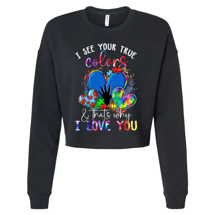 I See Your True Colors Puzzle World Autism Awareness Cropped Pullover Crew