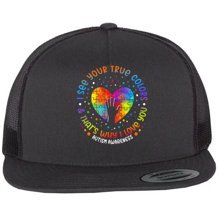 I See Your True Colors Puzzle World Autism Awareness Month Flat Bill Trucker Hat