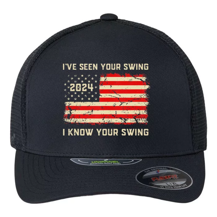 IVe Seen Your Swing I Know Your Swing Golf American Flag Flexfit Unipanel Trucker Cap