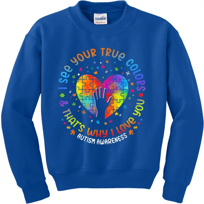 I See Your True Colors Puzzle World Autism Awareness Month Kids Sweatshirt