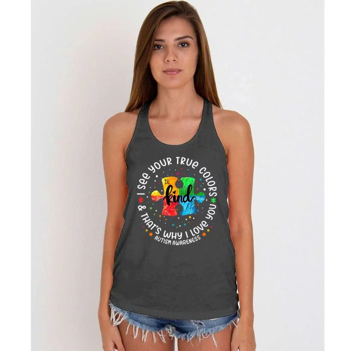 I See Your True Colors Puzzle World Autism Awareness Month Women's Knotted Racerback Tank