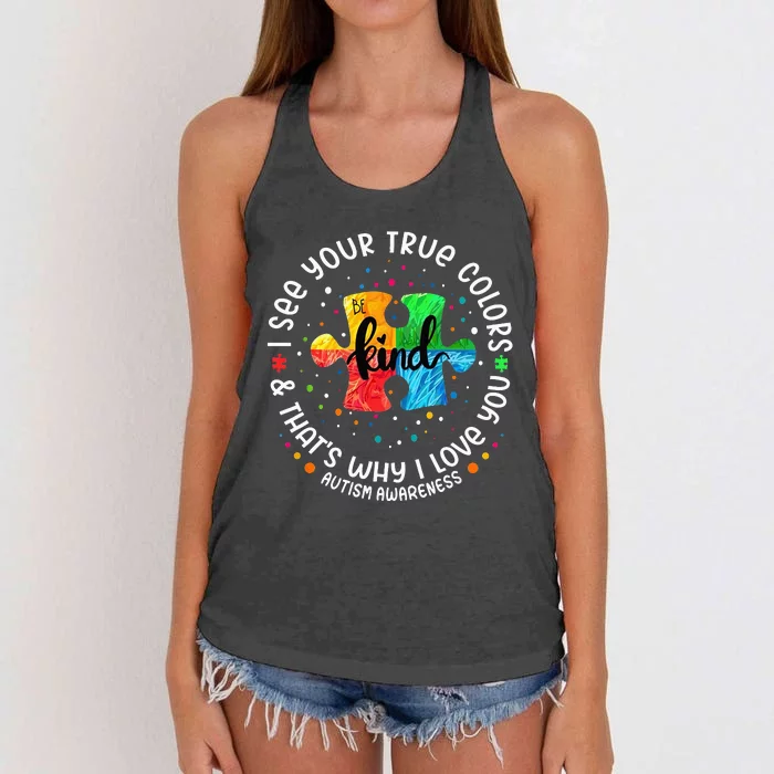 I See Your True Colors Puzzle World Autism Awareness Month Women's Knotted Racerback Tank