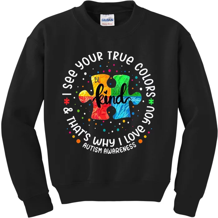 I See Your True Colors Puzzle World Autism Awareness Month Kids Sweatshirt