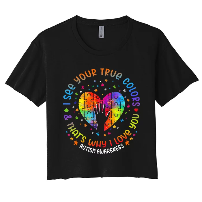 I See Your True Colors Puzzle World ASD Awareness Women's Crop Top Tee