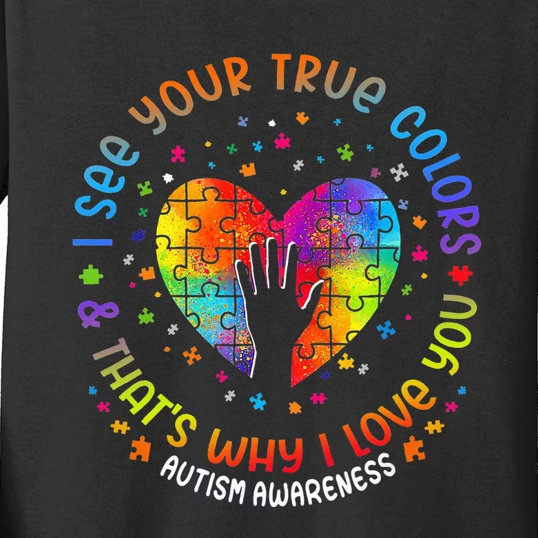 I See Your True Colors Puzzle World ASD Awareness Kids Long Sleeve Shirt