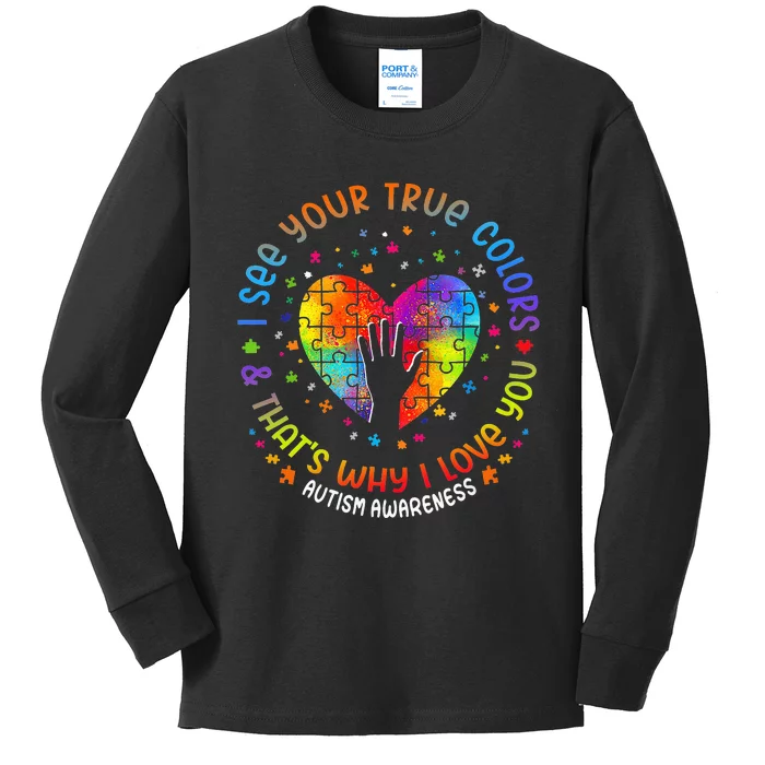 I See Your True Colors Puzzle World ASD Awareness Kids Long Sleeve Shirt