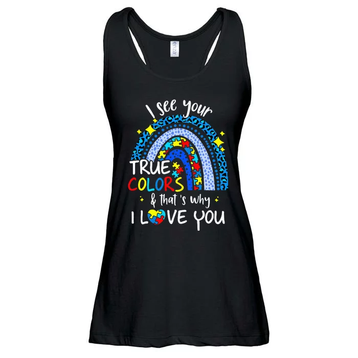 I See Your True Colors Support Rainbow Autism Awareness Ladies Essential Flowy Tank