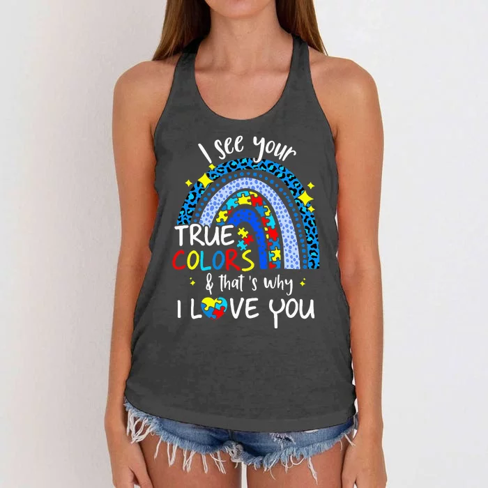 I See Your True Colors Support Rainbow Autism Awareness Women's Knotted Racerback Tank