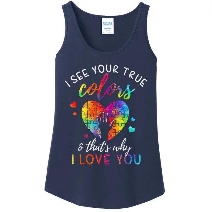 I See Your True Colors, Puzzle World Autism Awareness Month Ladies Essential Tank