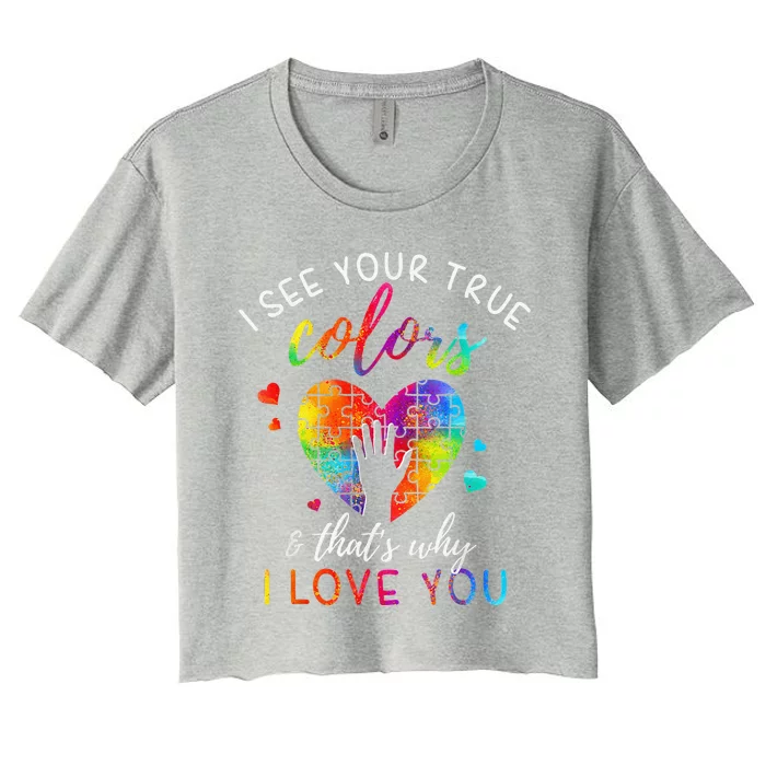 I See Your True Colors, Puzzle World Autism Awareness Month Women's Crop Top Tee