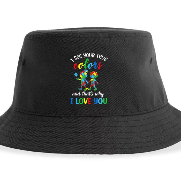 I See Your True Colors Puzzle Autism Awareness Teachers Sustainable Bucket Hat