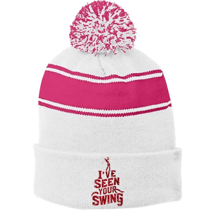 IVe Seen Your Swing Golf Swing 2024 Distressed Stripe Pom Pom Beanie