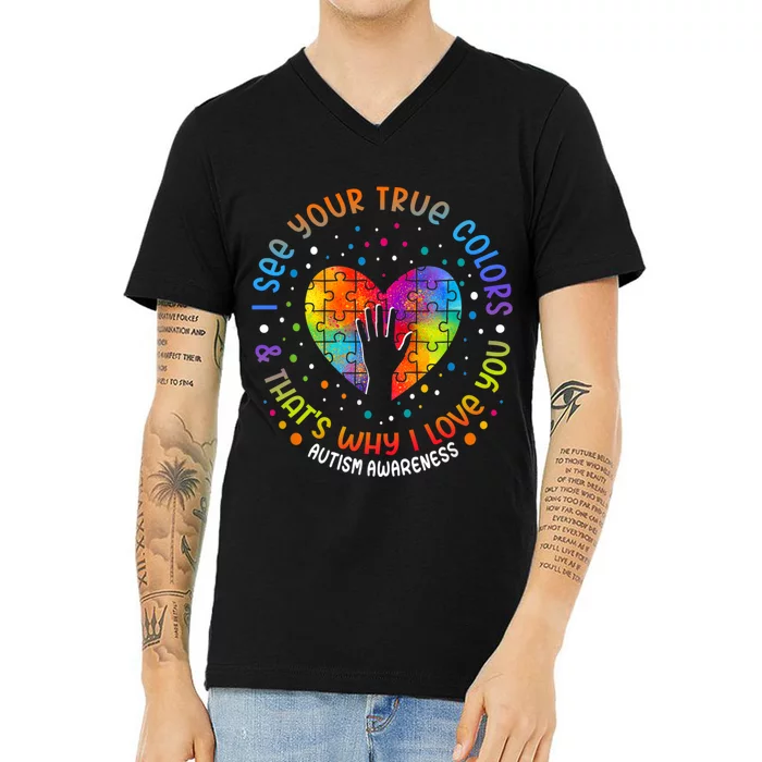 I See Your True Colors Puzzle World Autism Awareness Month V-Neck T-Shirt